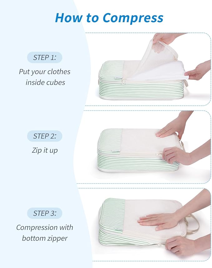 Narwey 6 Set Compression Packing Cubes for Travel Women Men, Travel Cubes for Carry On Suitcase, Durable Compression Luggage Organizer Bags - Image 5