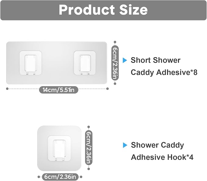 12 Pack Shower Caddy Adhesive Replacement, Waterproof Shower Shelf Adhesive Strips, Strong Adhesive Flat Hooks for Bathroom Storage Shelves and Kitchen Racks No Drilling, Clear - Image 2