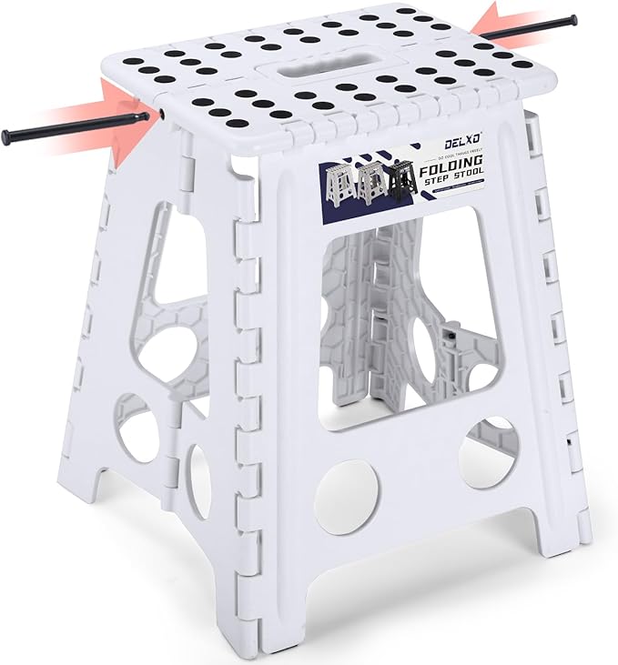 Delxo 16 Inch Folding Step Stool,Foldable Step Stool for Adults White | Step Stool with Safety Lock,Portable Collapsible Step Stool,Non-slip Folding Stools for Kitchen Bathroom Bedroom Garden 1PC by Delxo