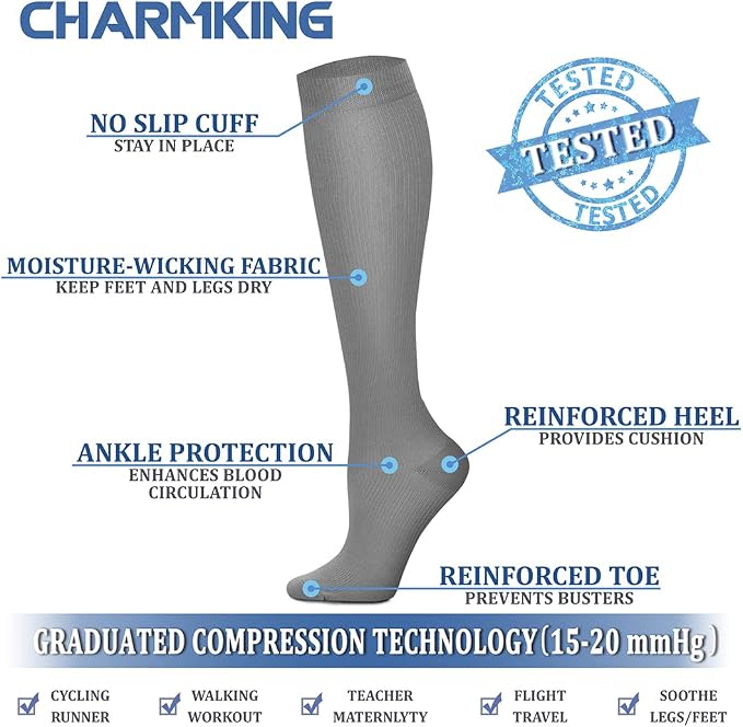 CHARMKING Compression Socks for Women & Men Circulation (3 Pairs) 15-20 mmHg is Best Support for Athletic Running Cycling - Image 5