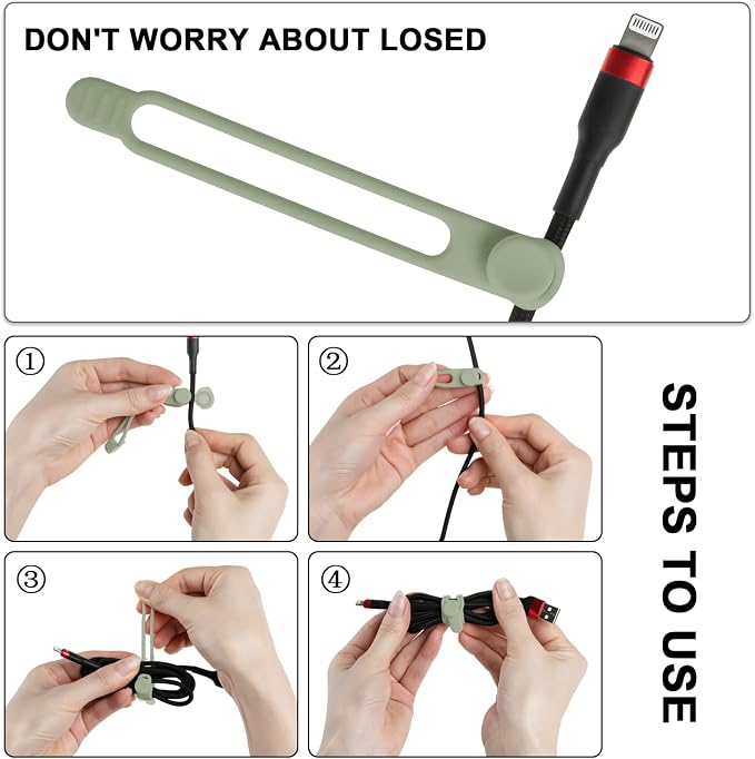 Silicone Cable Ties, Cord Organizer Cable Management(16Pcs-Green) | Reusable Cord Ties for Electronics, Office Desk Accessories, Home Travel Essentials, Easy to Use, 4.2 Inch - Image 4