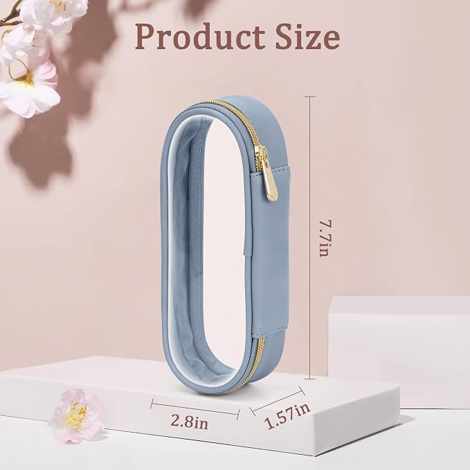 Soimeat Clear Travel Makeup Brush Holder, Leather Makeup Brush Toiletry Bag, Portable Cosmetic Brush Case, Transparent Waterproof Makeup Brush Storage Bag, Blue - Image 5
