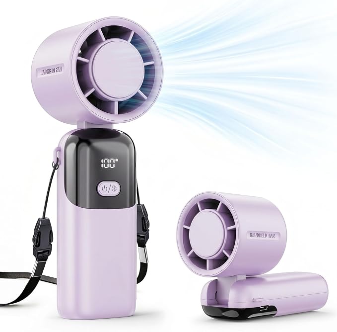 5000mAh Portable Handheld Fan, USB-C Rechargeable Mini Fan with 100 Speeds | Up to 12H Runtime,Turbo Strong Airflow, LED Display,Foldable Desk & Neck Fan for Outdoor Travel, Summer Gifts by Yannovus