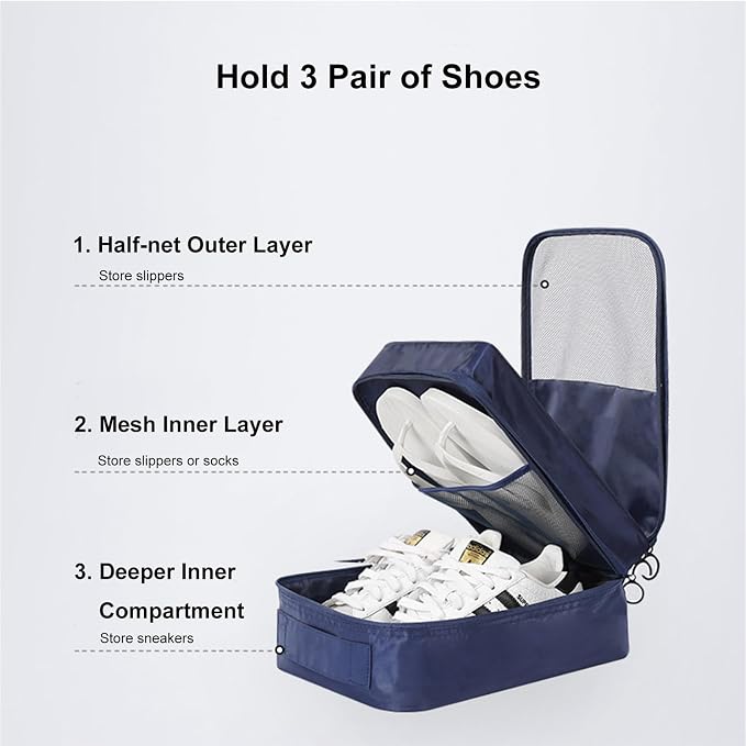 Shoe Bags - Holds 3 Pair of Shoes, Travel Essentials for Flying Carry On Luggage - Blue - Image 4