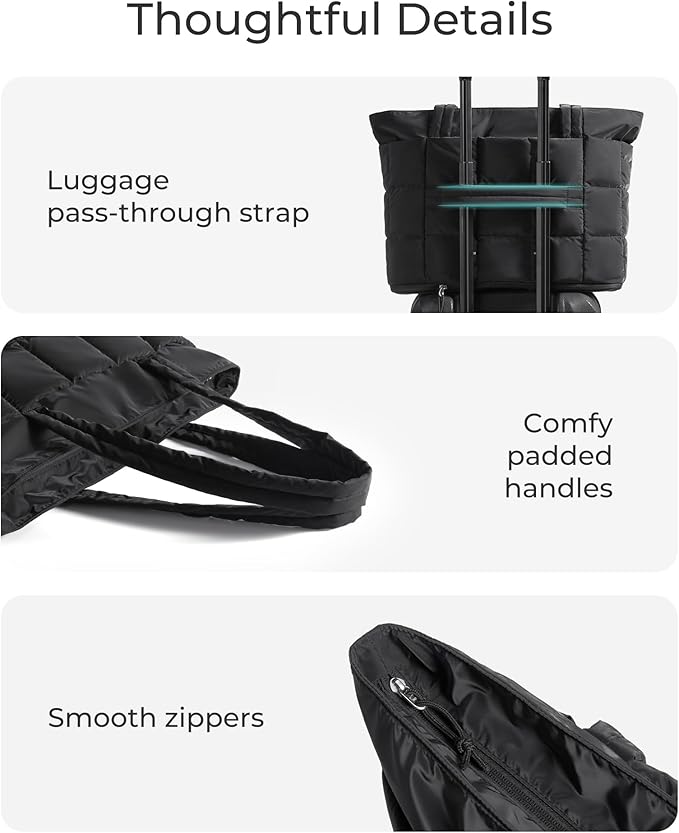 BAGSMART Expandable Tote Bag for Women, Puffer Work Tote Travel Bag | Quilted Carry On Bag for Travel Work Gym College, Waterproof Travel essentials - Image 6