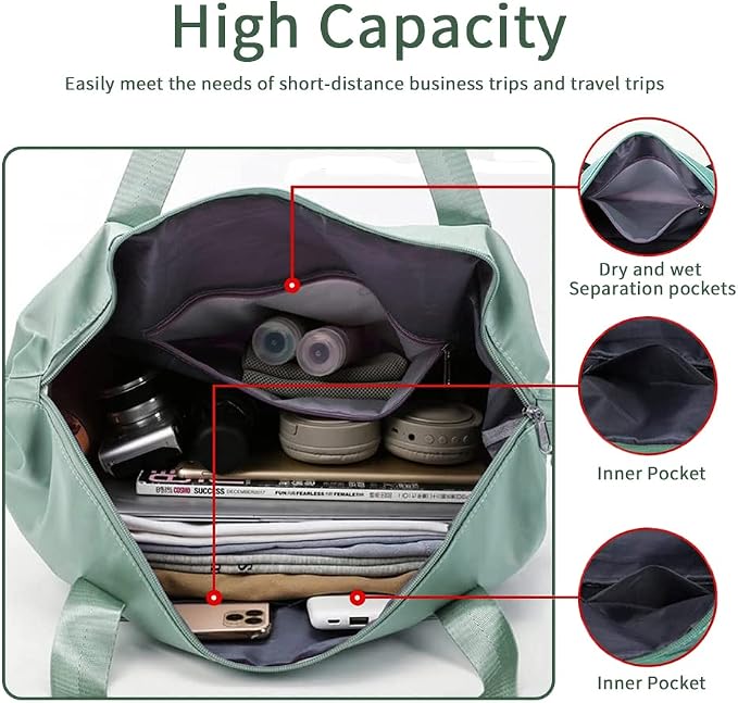 Large Capacity Foldable Travel Bag, Expandable Waterproof Carry on Bag, Dry and Wet Separation Spor Duffel Bags - Image 3