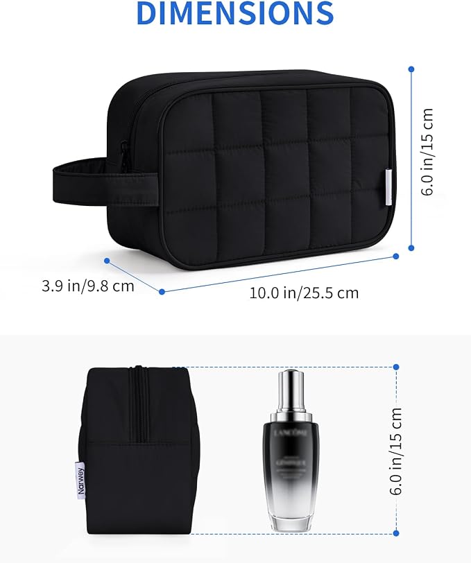 Narwey Quilted Makeup Bag Puffy Make up Bag Cosmetic Bag Organizer, Puffer Travel Toiletry Bag for Traveling Women Girl, Travel Bag for Toiletries, Skincare Medicine Bags (Black) - Image 5