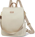 Anti Theft Backpack Purse for Women Convertible Nylon Backpack Beige | Hidden Back Zipper Opening, Compact Travel Size,Summer Purse, Daypack for College Work, Fits 13-inch laptop by Fmeida