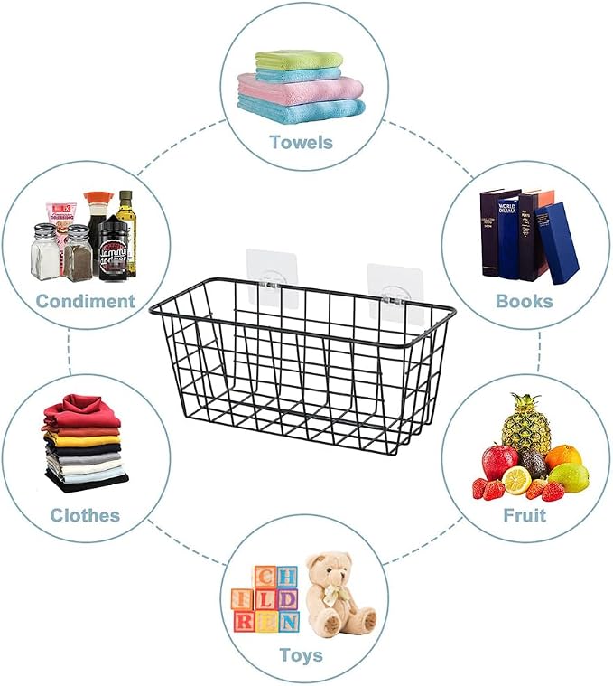JUNCHU CHERRY 4 Pack Hanging Sorage Basket, Bathroom Basket, Household Goods, with Traceless Tape, no Drilling, for Cabinet Storage, Kitchen, Bathroom, Storage Room,Black - Image 2