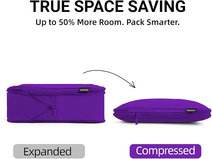 4 Piece Compression Packing Cubes for 3–7 Day Travel, Space Saving Travel Organizers with Breathable Mesh, Double-Zipper Packing Cubes for Carry-On & Suitcases (Lavender) - Image 2