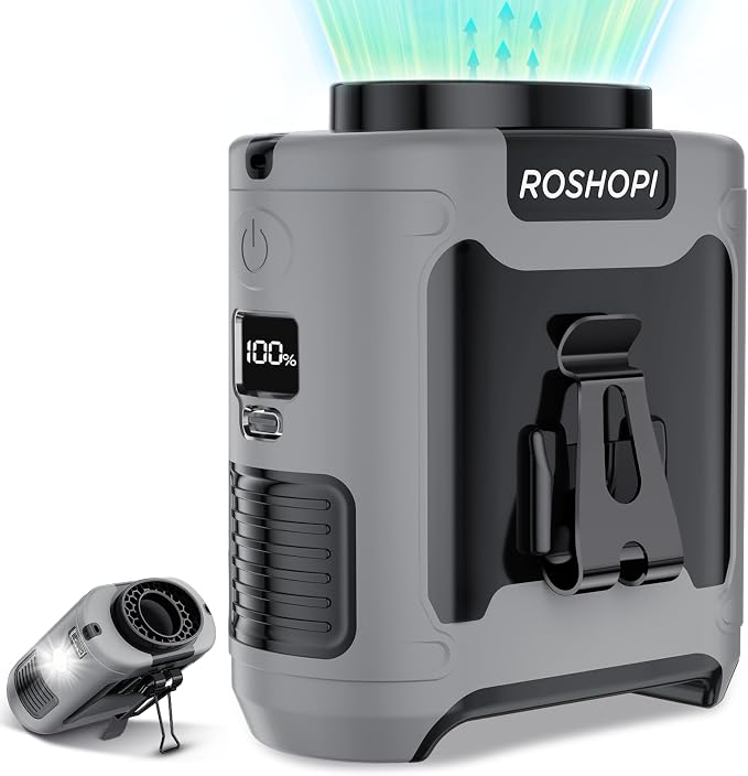 2025 AI Portable Fan Rechargeable -10000mAh, 40H Work Time with 5 Speeds 16000RPM Strong Airflow, Personal Waist Fan with Flashlight for Clip On Belt, Neck, Desk, Outdoor Indoor Jobsite Camping Travel by Unknown