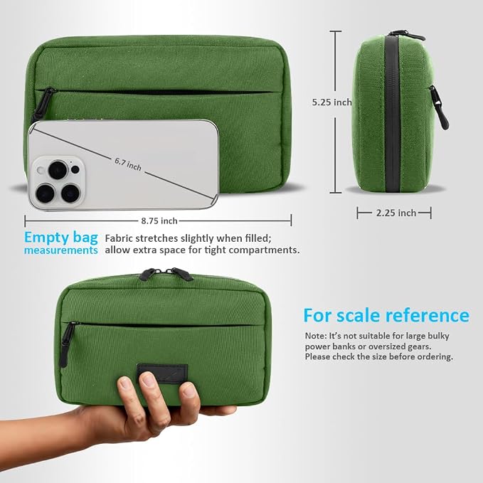 GOX Travel Cable Organizer Bag, Medium Tech Pouch for Electronics, Green | Two Zippers & Multiple Storage Pockets, Water-Repellent Oxford, All-in-One Tech Bag for Electronic & Travel Accessories - Image 2