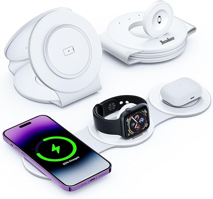 Hicober 3 in 1 Wireless Charging Station for iPhone 15, Magnetic Foldable Travel Charger Station Stand 18W for iPhone Air 17 16 15 14 13 12 Pro/Max/Plus/Apple Watch All Series & Airpods by Hicober