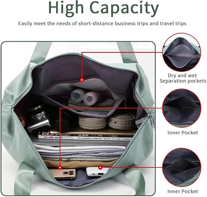 Large Capacity Foldable Travel Bag | Expandable Portable Carry on Bag Dry&Wet Separation Sports Duffel Bag - Image 5