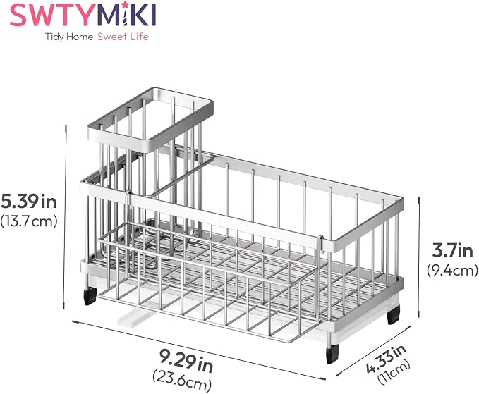 SWTYMIKI Sink Caddy Sponge Holder - Large Sponge Holder for Kitchen Sink with 360°Auto-Drain Tray, Rustproof Stainless Steel Kitchen Organizer Caddy for Countertop Organization - Image 5