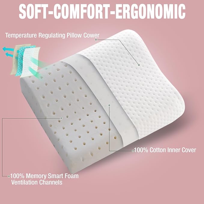 alkamto Travel & Camping Comfortable Memory Foam Pillow – Easy to Carry Portable Bag – Temperature Regulating Pillow Case (Pink Contour + Extra Cover) - Image 6