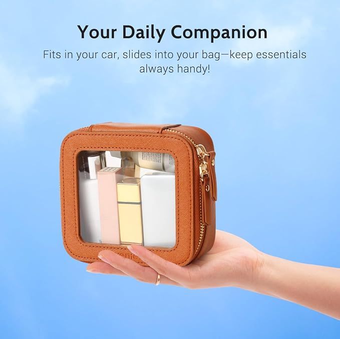 Aveniee Mini Clear Makeup Bag, Small Cosmetic Bags Travel Toiletry Pouch Organizer, TSA Approved Make up Case with Zipper, Car Bag for Essentials,Brown - Image 6