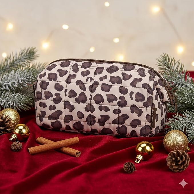 BAGSMART Makeup Bag Travel Toiletry Bag, Wide-open Zipper Pouch, Leopard | Puffy Padded, Travel Essentials, Make Up Bag, For Women, Makeup Organizer, Toiletries Accessories Brushes - Image 2