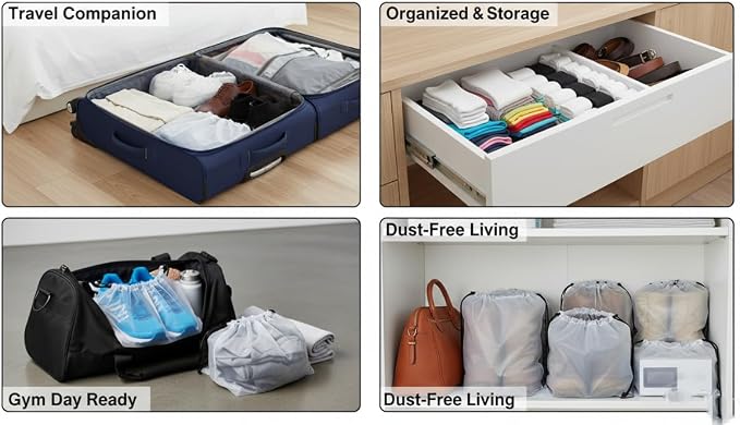 100 Pack Travel Shoe Bags, Waterproof Clear Shoe Storage Bags with Drawstring, Large Portable Shoe Organizer for Packing, 15.7 x 11.8 Inch Travel Essentials for Women and Men (Translucent) - Image 6
