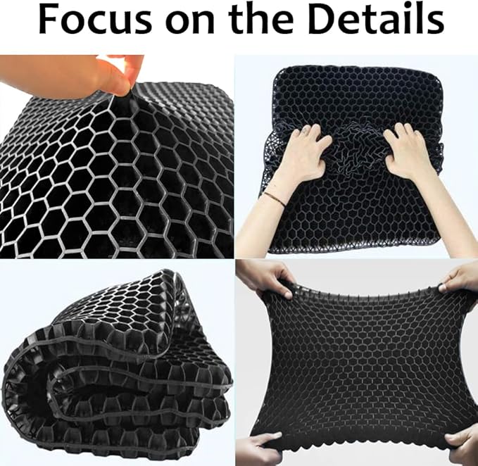 Gel Seat Cushion, Super Large Gel Cushion Chair Pads with Non-Slip Cover for Home Office Car Seat Wheelchair, Soft Breathable Honeycomb Seat Cushion for Relieve Hip Pain, As Seen On TV (Black) - Image 5