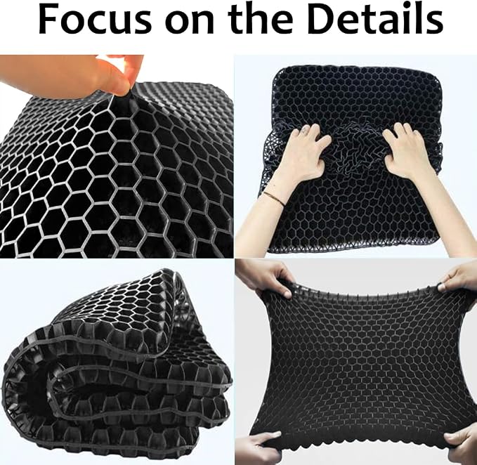 Gel Seat Cushion, Jumbo&Thick Gel Cushion with Non-Slip Cover for Home Office Car Seat Wheelchair, Soft Breathable Honeycomb Chair Pads for Relieve Hip Pain, Black 20x20x1.9inch - Image 5