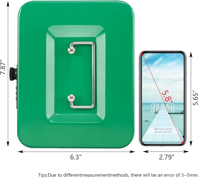 KYODOLED Cash Box with Combination Lock,Safe Metal Box for Money,Storage Lock Box with Money Tray,7.87"x 6.30"x 3.54" Green Medium - Image 2