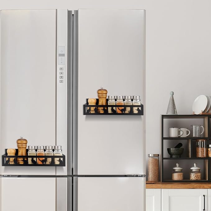 Beeveer 2 Pcs Magnetic Spice Rack for Refrigerator, Black Cat | Halloween Witch Kitchen Decor, Cat Lovers Gifts, Farmhouse Home Accessories, 2 Sizes Metal Storage Shelf for Fridge Spices - Image 7