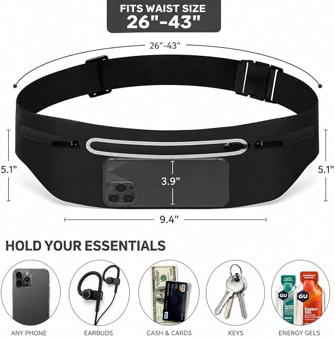 Slim No-Bounce Running Belt - Waterproof Exercise Waist Pack for Marathons, Hiking & Dog Walking - Hidden Travel Money Belt for Phones - Image 2