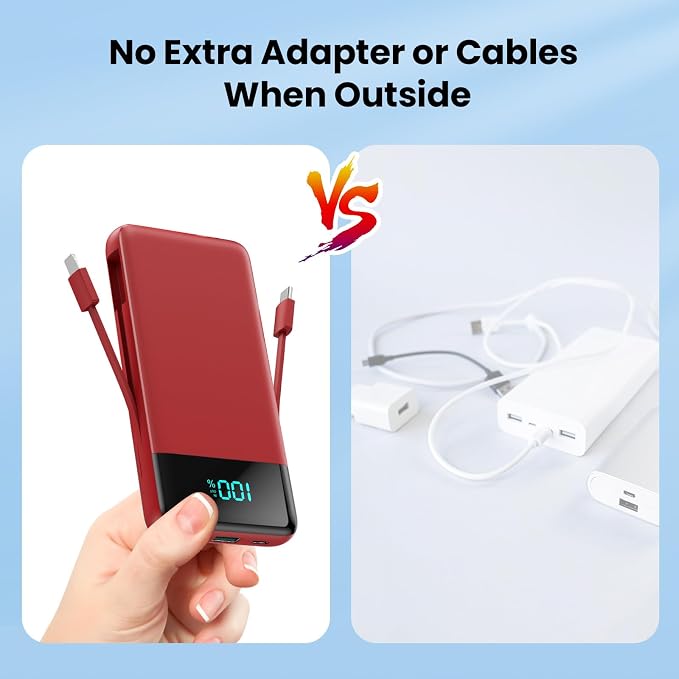 Portable Charger for iPhone with Built in Cables and Wall Plug,Upgraded 13800mAh Fast Charging USB C Power Bank,4 Outputs Travel Essential Battery Pack Compatible with iPhone 15/14/13/12,Galaxy-Red - Image 4