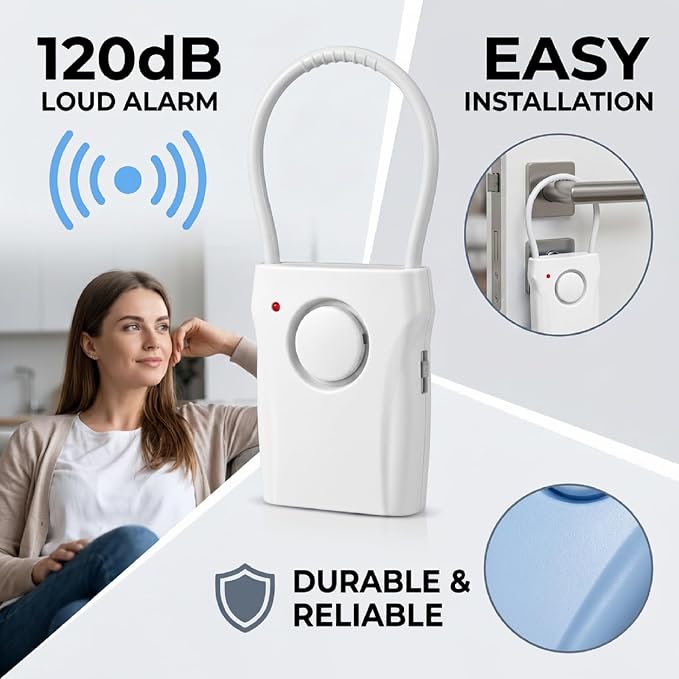 4 Pack Door Handle Security Alarm | 120dB Vibration Anti-Theft Alert, 3-Level Sensitivity, Portable Door Knob Alarm, For Travel Home Hotel Apartment - Image 3
