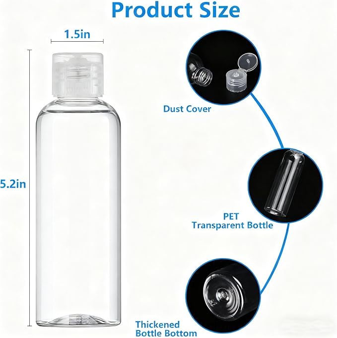 DTDNZKN 4 Pack 3.4 Oz (100ml) TSA Approved Travel Bottles for Toiletries | Leak Proof Plastic Travel Essentials Accessories with Labels - Image 2