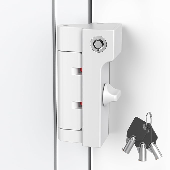 AST Home Security Door Reinforcement Lock, 1 Pack, Indoor Use, Childproof | Safety door lock, toddler proof security latch, kidproof door stopper with cylinder and snib, made of zinc alloy, matte white by ASTLockHardware