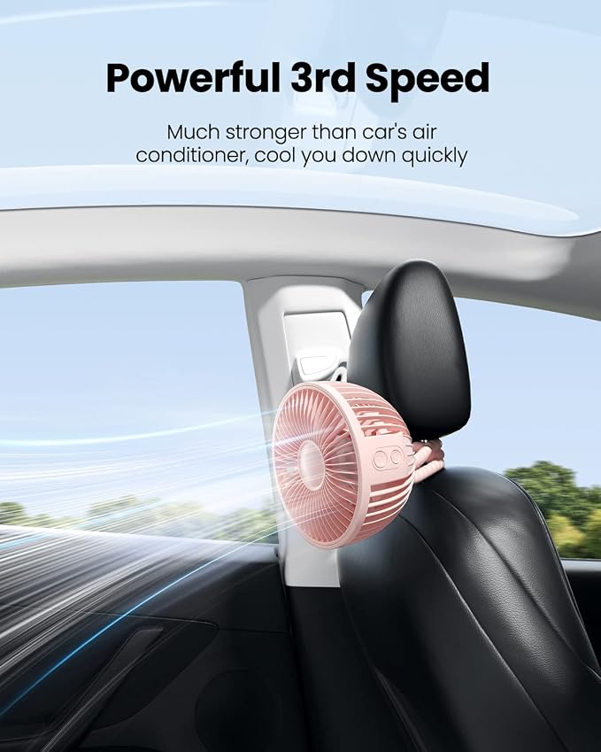Gaiatop Oscillating Baby Stroller Fan with LED Lights, Rechargeable Pink | 4-Speed Quiet Cooling, 4.6 In, Battery Operated, 360° Rotate Clip On Small Portable Fans for Car Seat Crib Treadmill Travel - Image 6