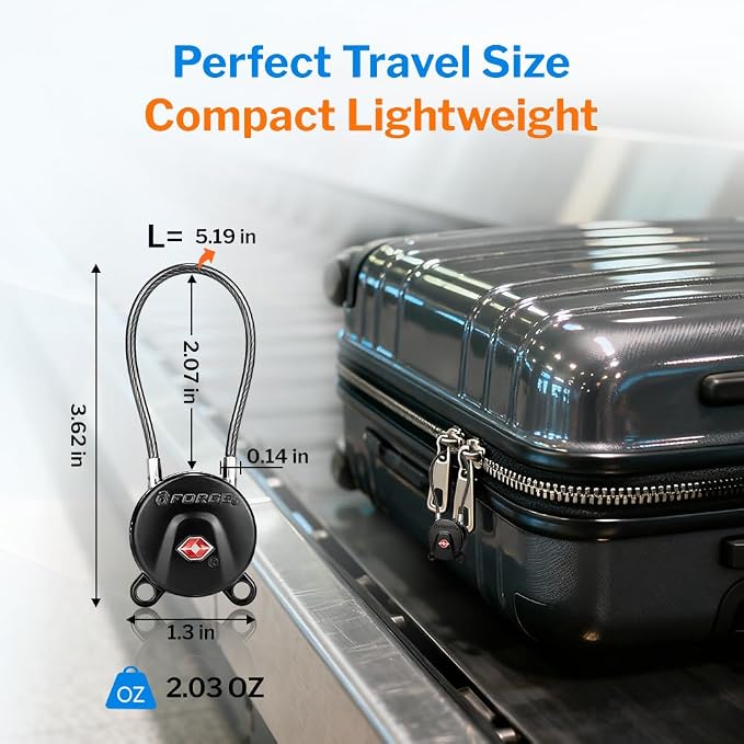 Forge TSA Approved Luggage Locks Ultra-Secure Dimple Key Cable Locks for Travel with Zinc Alloy Body- 6 Black Locks - Image 4