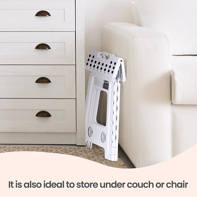Delxo 16 Inch Folding Step Stool,Foldable Step Stool for Adults White | Step Stool with Safety Lock,Portable Collapsible Step Stool,Non-slip Folding Stools for Kitchen Bathroom Bedroom Garden 1PC - Image 6