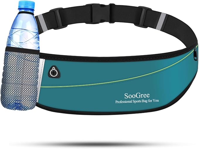 SooGree Slim Running Belt Fanny Packs for Women Men,Water Bottle Holder Hydration Fanny Pouch,Waterproof Sport Waist Pack with Reflective Strip,Runner Belt Bag for Running Cycling Camping Gym (Blue) by SooGree