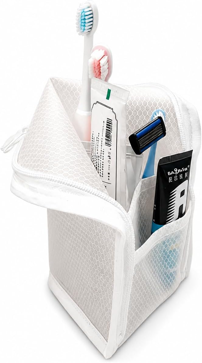 Standing Toiletry Bag for Travel & Gym – Lightweight Waterproof Travel Makeup Bag Organizer, Self-Standing Portable Toiletry Pouch for Weekend Trips Business Daily Use,White - Image 3