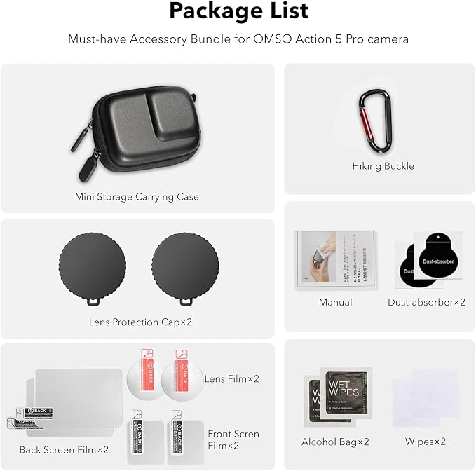 OSMO Action 5 Pro Accessories, PU Portable Mini Carrying Bag Case, Lens Screen Protectors (6 Pack) Comatible with DJI Osmo Action 5 Pro, Rubber Lens Cap Cover for DJI Action Camera - Image 7