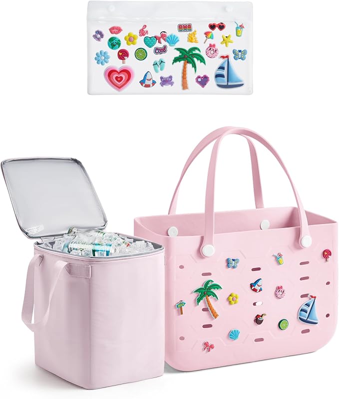 BAGSMART Beach Bag for Women, Water-resistant Rubber Tote Bag, Sandproof Vacation Essentials for Summer Swim Cruise Pool by BAGSMART