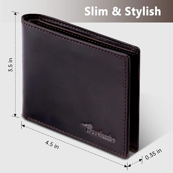 Travelambo Leather Wallet for Men, Slim Minimalist RFID Credit Card Holder | Mens Thin Bifold Pocket Wallet, Gift for Father, Coffee - Image 5