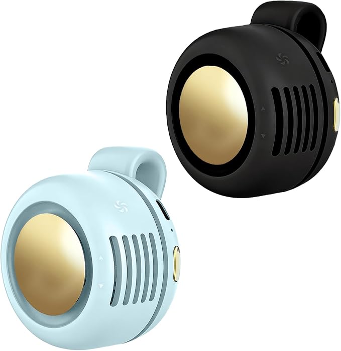 Portable Clip-On Fan, Mini USB Rechargeable 360° Rotatable Fan, Personal Fan 3-Speed Silent Mini Bladeless Fans (2 pack（Black and Blue）) by Ahuccf