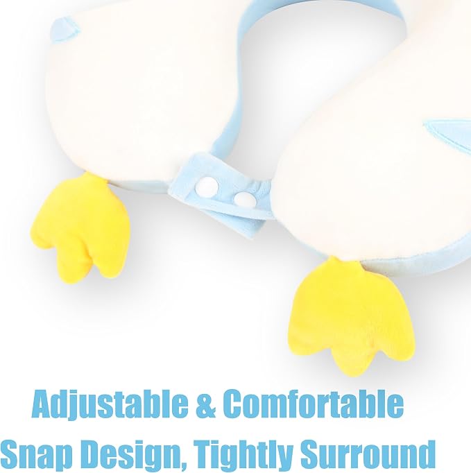 Sexysamba Cartoon Headrest & Neck Pillow for Kids Boys & Girls, Teens, Travel Accessories for Airplane, Car, Recline, Memory Foam Cute Travel Pillow with Sleep Eye Mask - Penguin - Image 3