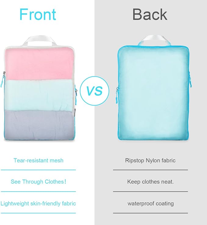 PFEYRPK Lightweight Compression Packing Cubes for Suitcases, Compressible Expandable Travel Packing Organizer with Clear Toiletries and Backpack Bag, Travel Essentials for Carry on Luggage 7 Set - Image 6