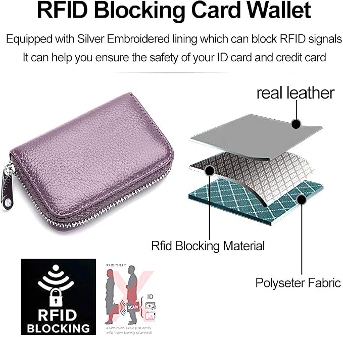 RFID Credit Card Holder Genuine Leather Credit Card Wallet with Zipper | RFID - Image 6