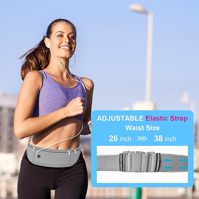 Slim Running Belt for Women Men,Runners Fanny Pack Phone Holder,Money Belt,Running Gear Accessories,with 3 Pockets(Black) - Image 7