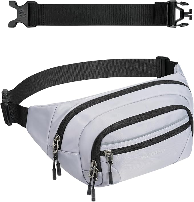 WATERFLY 3.5L RFID Fanny Pack: Anti-Theft 12" Extender Belt for Travel | Large Capacity Multi-Pocket, Water-Resistant Nylon, Reflective Strips, Breathable Padding, Hiking Walking Daily, Women Men by Waterfly