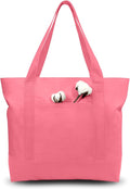 TOPDesign 6-Pack Canvas Tote Bags with an External Pocket, Reusable Grocery Shopping Bags, Top Zipper Closure, Daily Essentials (Rose Pink) by TOPDesign