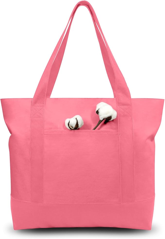 TOPDesign 1-Pack Canvas Tote Bag with an External Pocket, Reusable Grocery Shopping Bag, Top Zipper Closure, Daily Essentials (Rose Pink) by TOPDesign