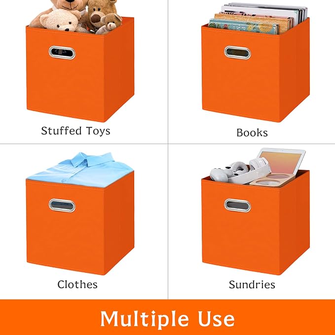 Fabric storage bins Cubes, Fabric Cube Organizer with Handle, Foldable Cube Bins for Cloth or Accessary Storage, 11x11x11, Set of 3, (Orange) - Image 5