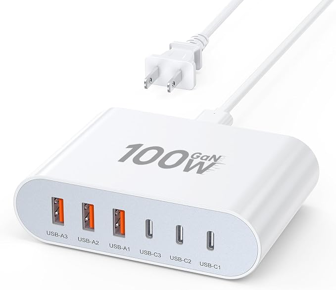 100W USB C Fast Charger Block Compact GaN 6 Port PD USB C and QC USB A Wall Charger Type C Charging Station Hub Adapter Plug Cube Brick for iPhone 17 16 15 14 Pro Max iPad Pro Air Samsung Pixel LG by BOVICAS